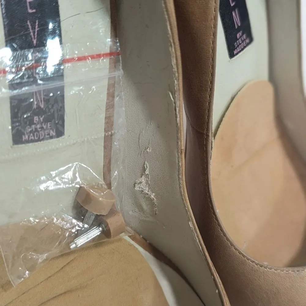 Steve Madden LALO Peep Toe Nude Leather Platform Pumps Shoes Round Toe Size 8.5